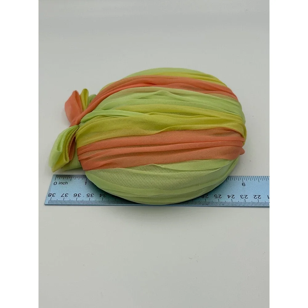 Vintage Jo Bailey Hats Fascinator Pillbox Green Yellow Peach Chiffon Bow 60s